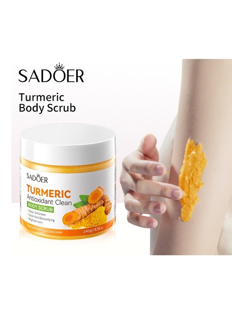 Turmeric Body Scrub - Exfoliating Face & Body Polish for Brighter Skin, Reducing Discoloration & Boosting Circulation - Natural Detoxifying Formula 240g