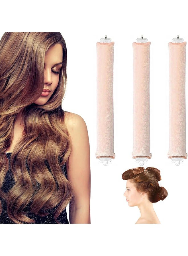 Overnight Blowout Rods Jumbo Heatless Hair Curler, Heatless Curls Satin Jumbo Flexi Rods to Sleep in, Heatless Curling Rod Jumbo Flexi Rods, Heatless Blowout Rods for Sleeping (Apricot pink-3 Rods)