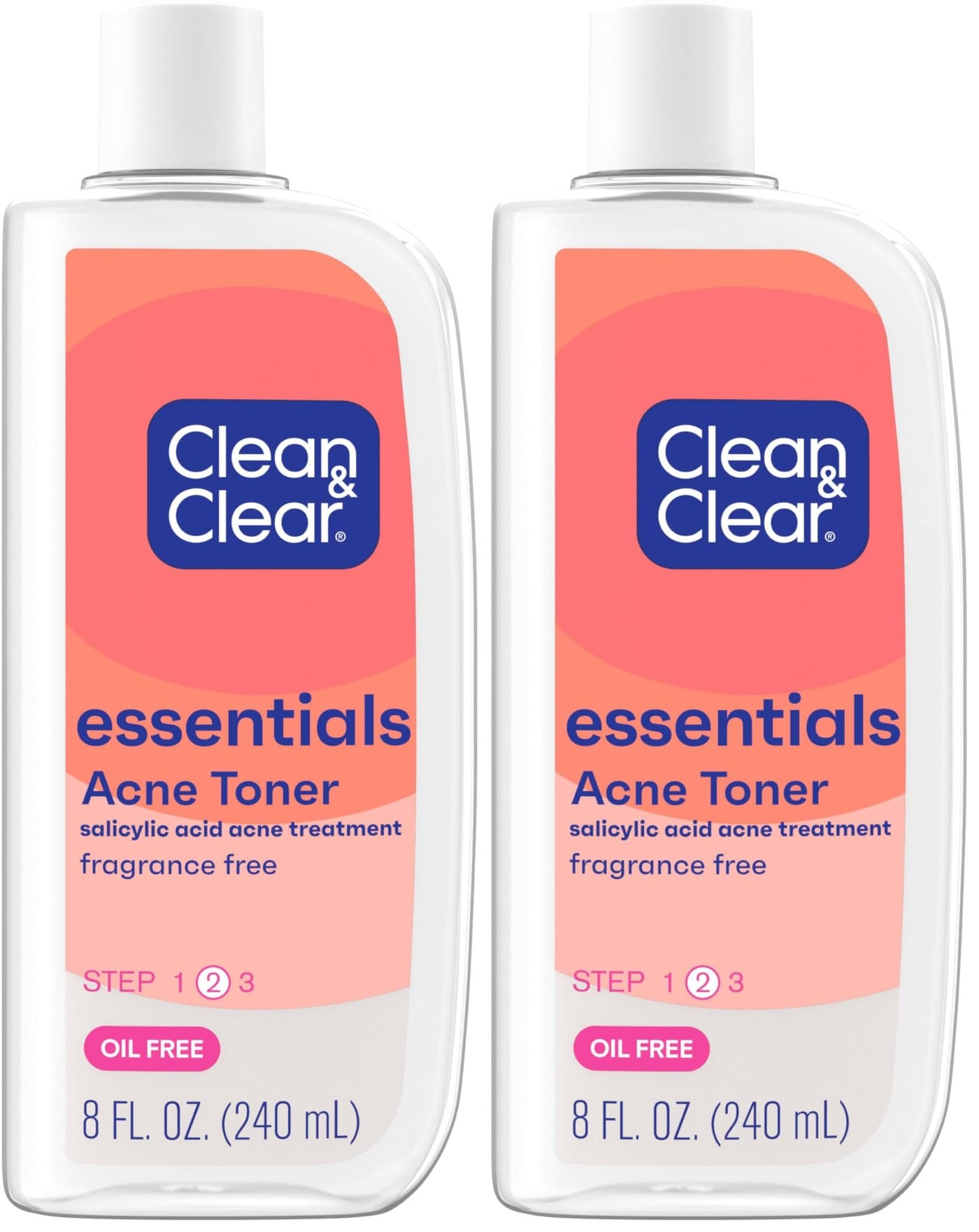 Clean & Clear Essentials Oil-Free Acne Toner, 2% Salicylic Acid Acne Treatment, Gentle Facial Toner for Pimples Cleanses Pores to Clear & Remove Blackheads, Fragrance Free, 8 fl. oz (Pack of 2)