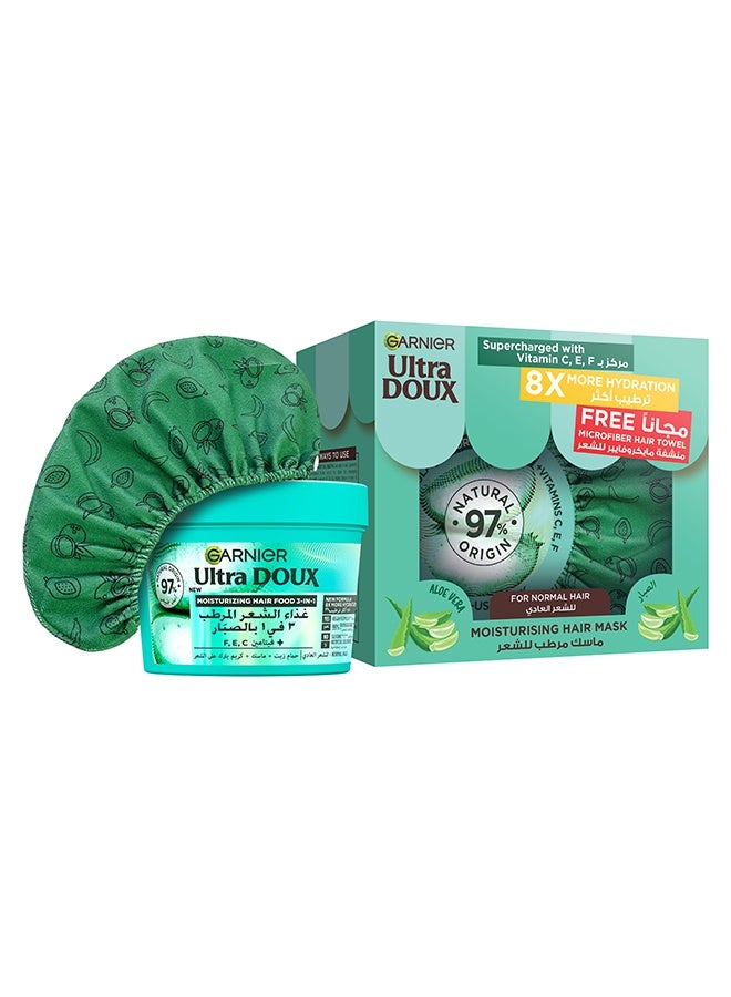 Ultra Doux Moisturising Aloe Vera 3-in-1 Hair Food For Normal Hair + Microfiber towel, 390ml