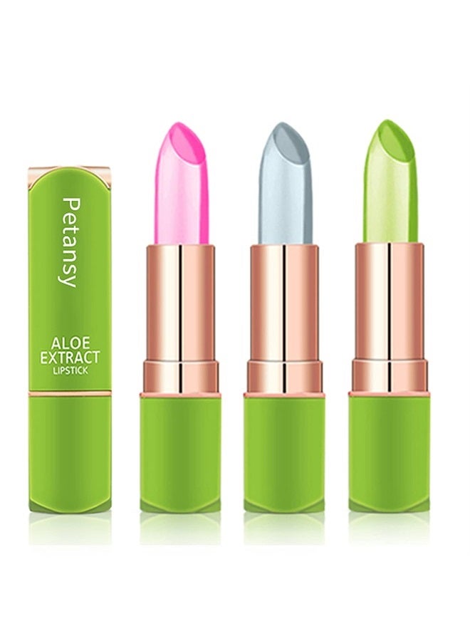 3 Packs Aloe Vera Lipstick, Lips Moisturizer Long Lasting Nutritious Lip Balm Magic Temperature Color Change Lip Gloss-Set(A)