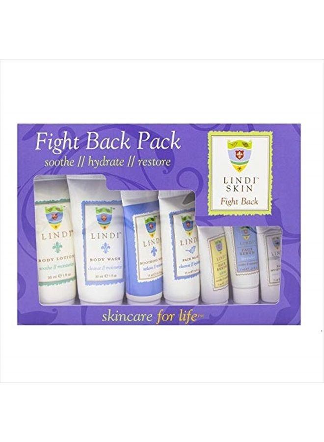 LINDI SKIN Fight Back Pack - Starter Kit That Includes Body Lotion, Body Wash, Face Serum, Face Moisturizer, Soothing Balm, and Face Wash for Chemo Rash, Radiation Burn & Other Cancer Side-Effects