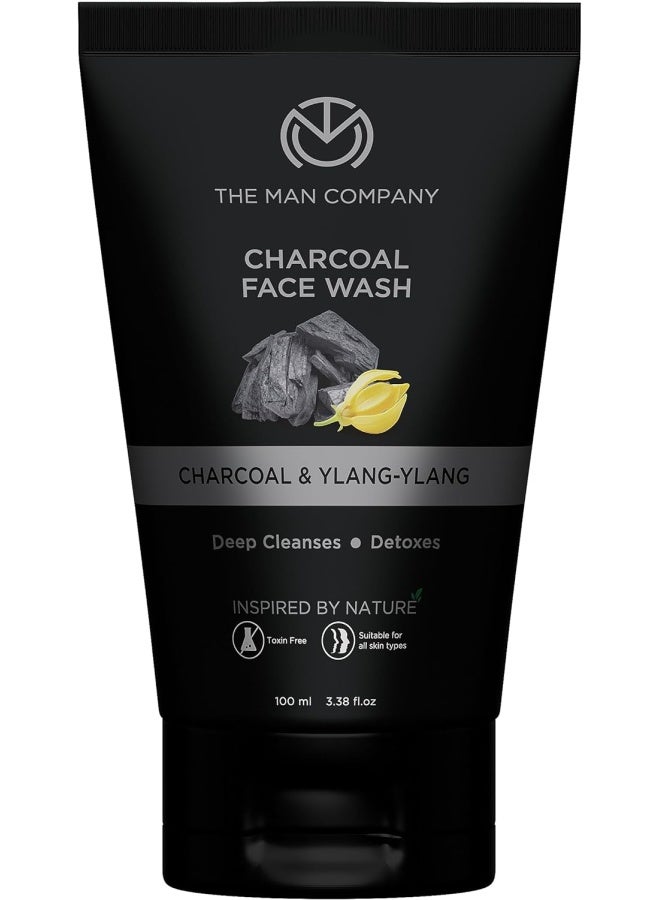 Activated Charcoal Face Wash For Men Ylang Ylang & Argan Essential Oils Anti Pollution Acne Oil Control Unclog Pores Deep Cleansing Blackheads Removal All Skin Types 100ml Pack-1