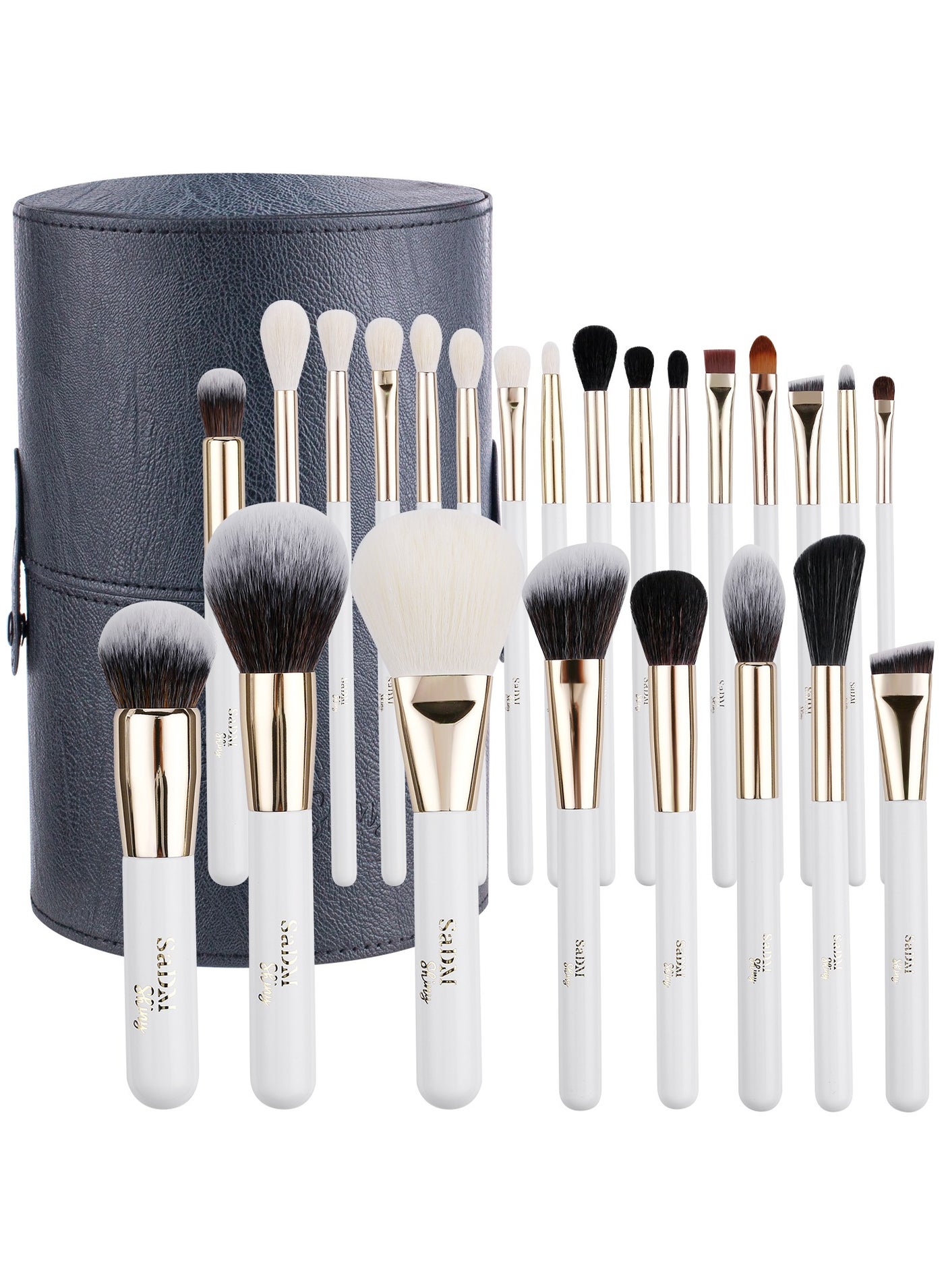 SaDM Shiny 24-Piece Professional Makeup Brush Set with Luxury Leather Case – Complete Collection for Face & Eyes