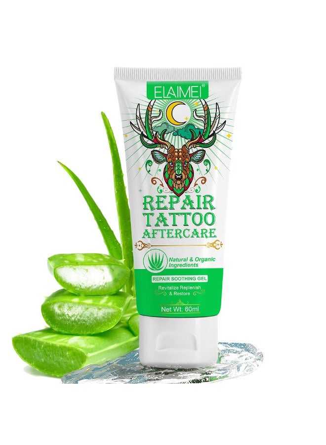 Repair Tattoo Aftercare- Natural & Organic Ingredients, Aloe Tattoo Healing Gel, Color Enhancement & Brightener Tattoo Cream Care Refresh Old Tattoos-Unisex 60ml