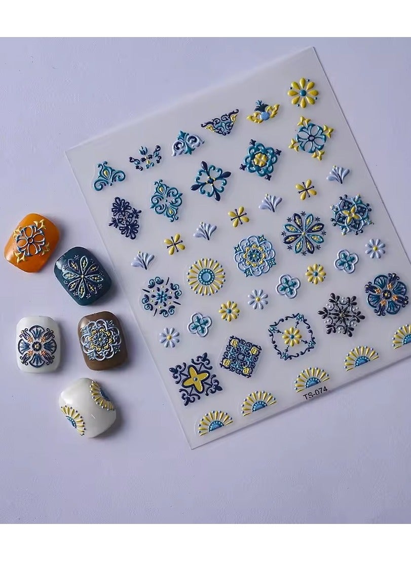 Elegant Bohemia Design 5D Nail Stickers Nails Transfer Sliders Embosses Decals