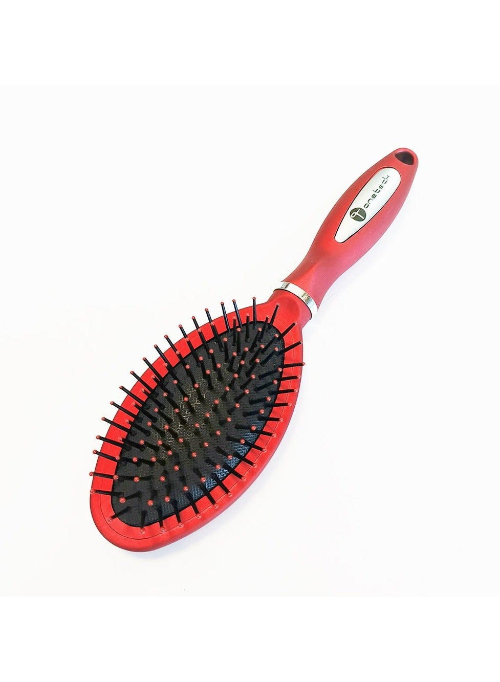 Onetech Oval Cushioned Hair Brush - Metallic Red - Gentle Detangling & Smoothing Brush for All Hair Types