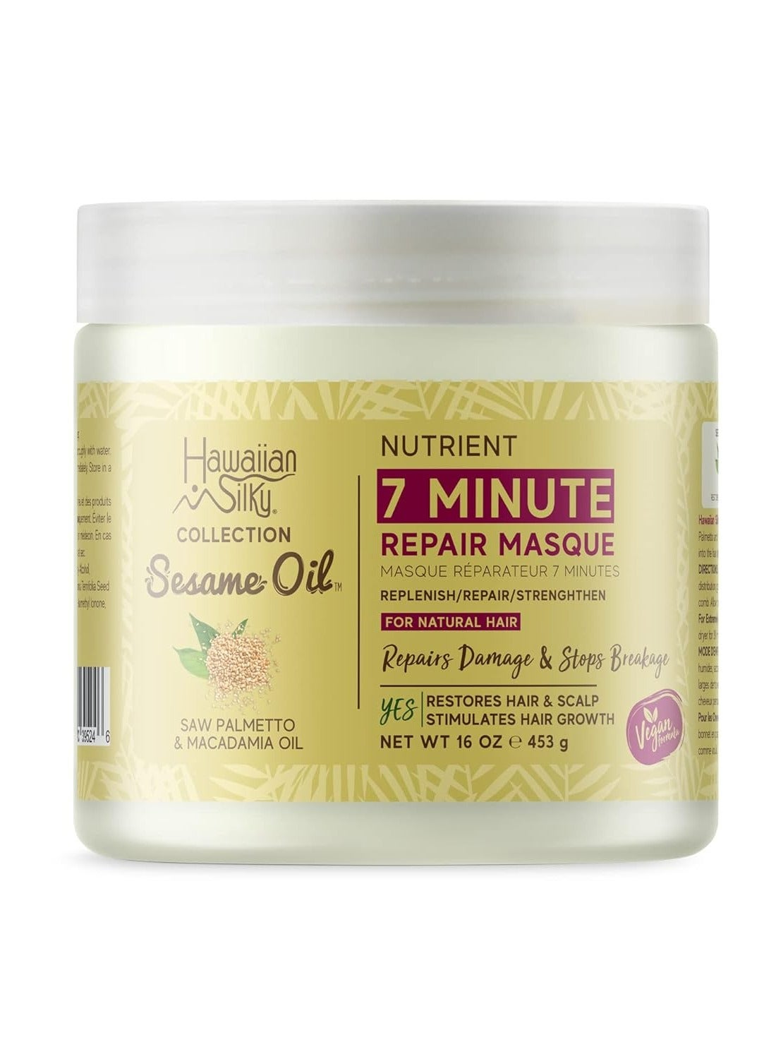 Vegan Sesame Oil 7-MINUTE Nutrient Repair Masque with Saw Palmetto And Macadamia Oil 453 g