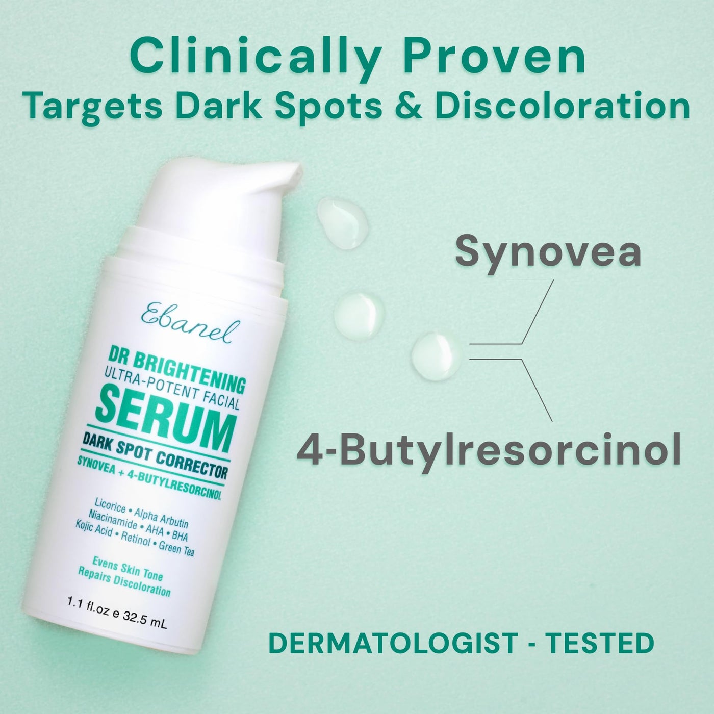 Ebanel Dark Spot Remover for Face & Body, Brightening Serum with Synovea HR, Alpha Arbutin, Niacinamide, Kojic Acid, Dark Spot Corrector for Hyperpigmentation, Discoloration, Melasma and Age Spots