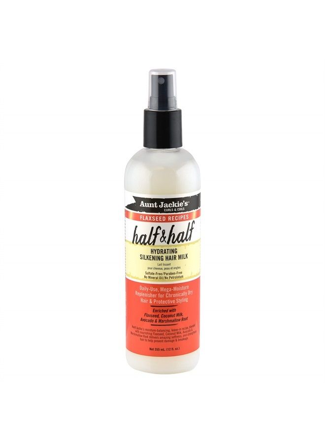 Flaxseed Recipes Half and Half Daily Hydrating Silkening Hair Milk, Moisture Replenisher for Dry Hair and Protective Styling, 12 oz