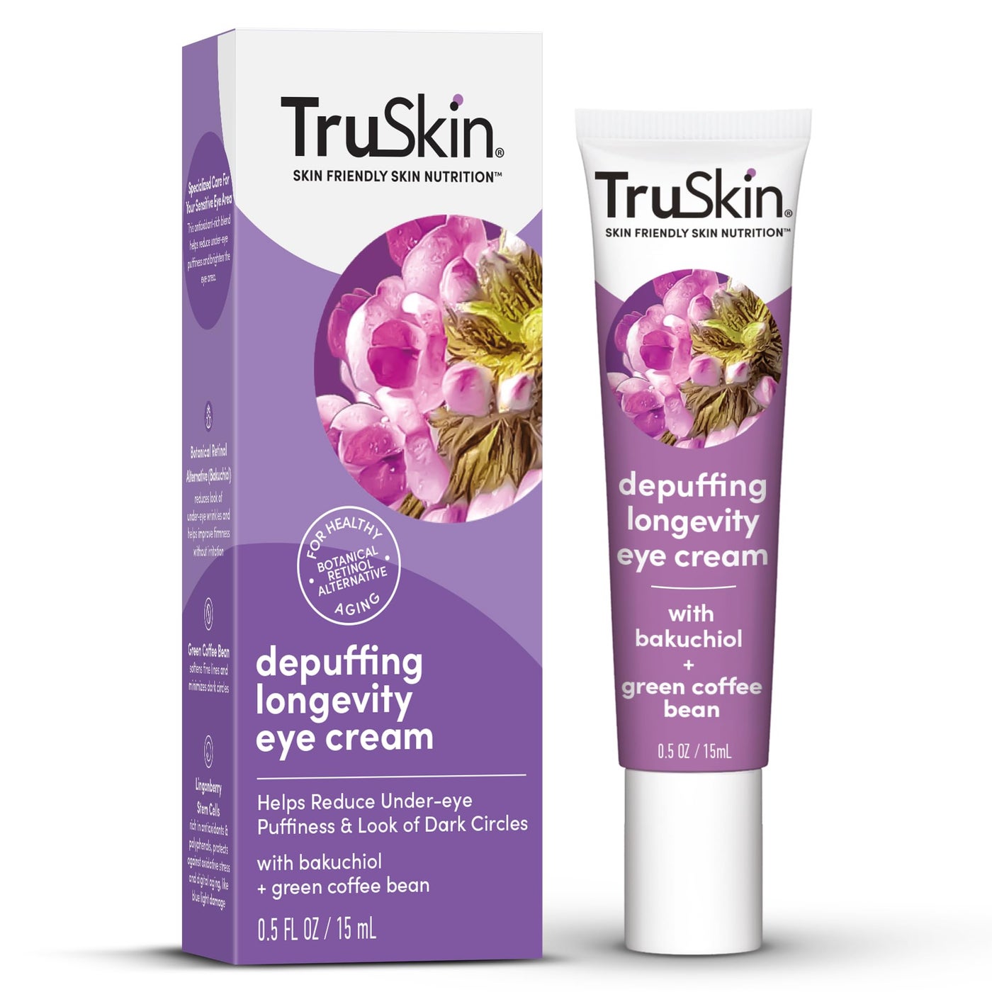 TruSkin Longevity Eye Cream â€“ Caffeine Eye Cream with Bakuchiol, Lingonberry Stem Cells & Green Coffee Bean â€“ Healthy Aging Gentle Retinol Alternative, Puffiness, Dark Circles, 0.5 fl oz