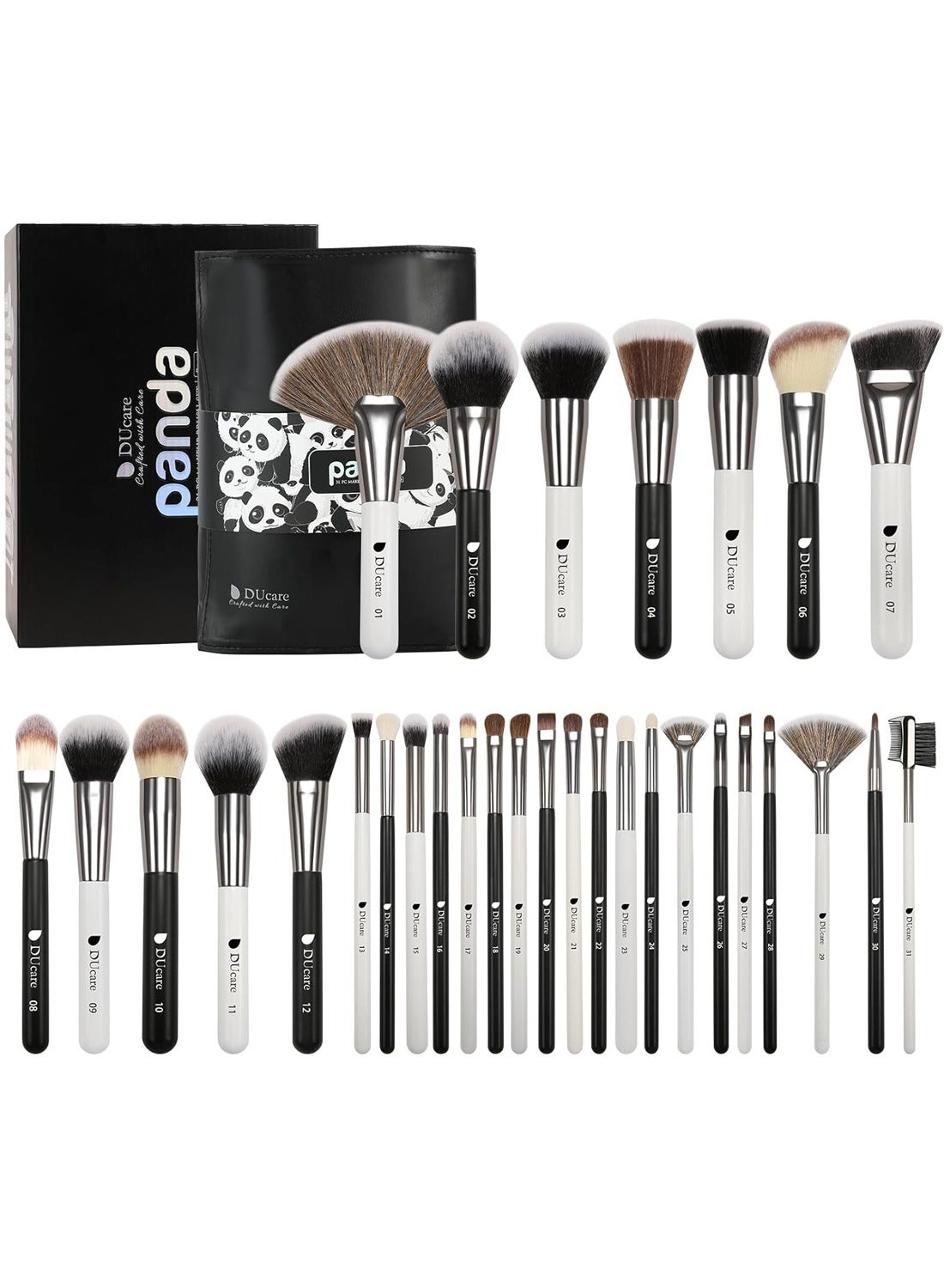 Professional Makeup Brushes Set Panda Series Makeup Brush Kit 31Pcs Kabuki Foundation Blending Face Powder Blush Concealers Eye Shadows With Leather Case Organizer