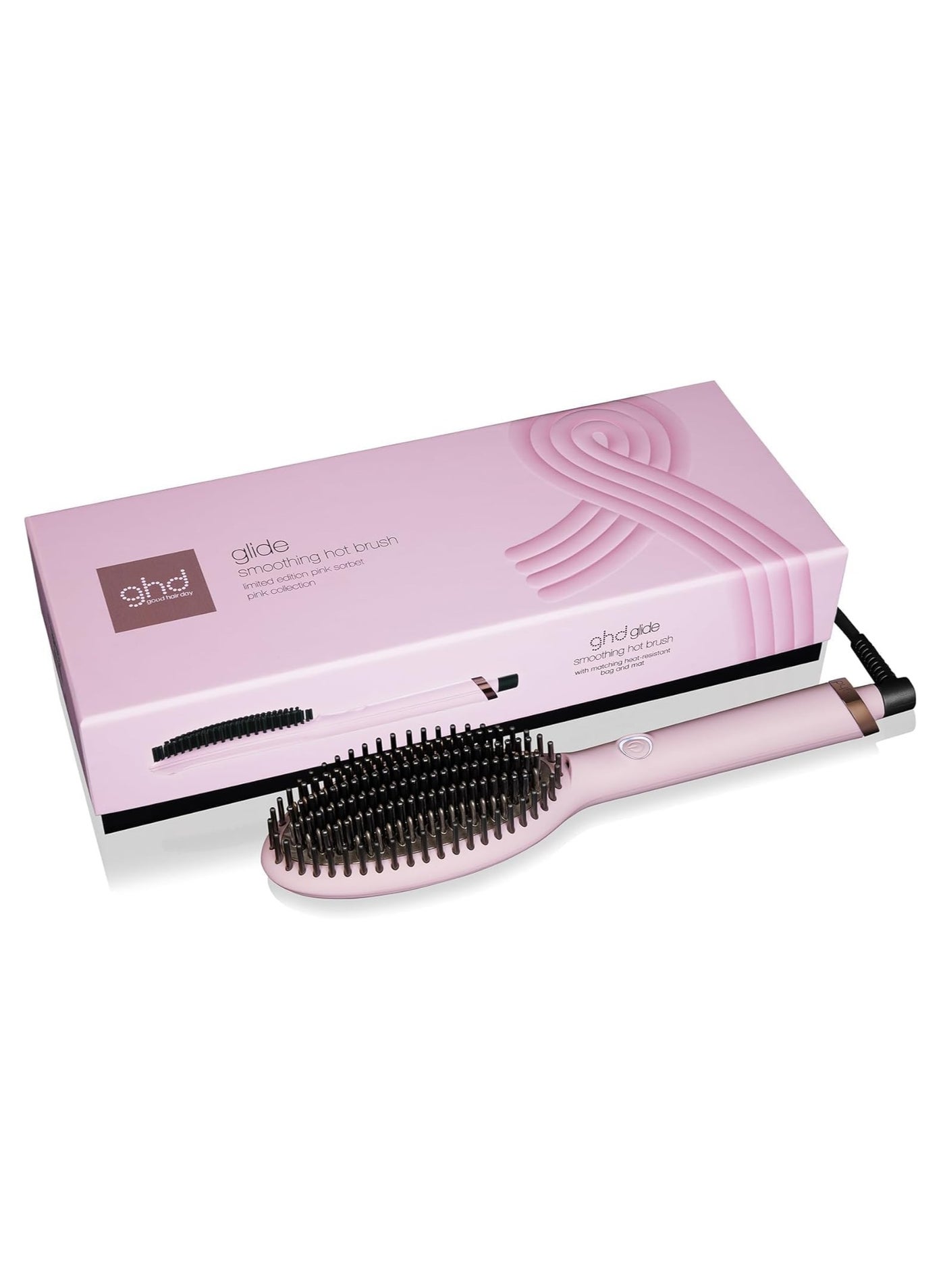 GHD Glide Hot Brush in Pink Sorbet | Professional Hair Smoothing Brush with Ceramic Technology & Ioniser | Eliminates Frizz & Adds Shine | 185ºC Styling | Automatic Sleep Mode | For All Hair Types