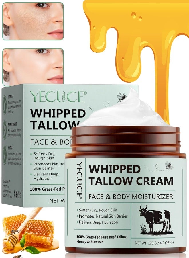 120g Whipped Tallow Cream Face and Body Moisturizer Cream Organic Beef Tallow for Skin Grass Fed Whipped Beef Tallow and Honey Cream Balm Deep Hydrating Nourishing Face and Body Tallow Gel