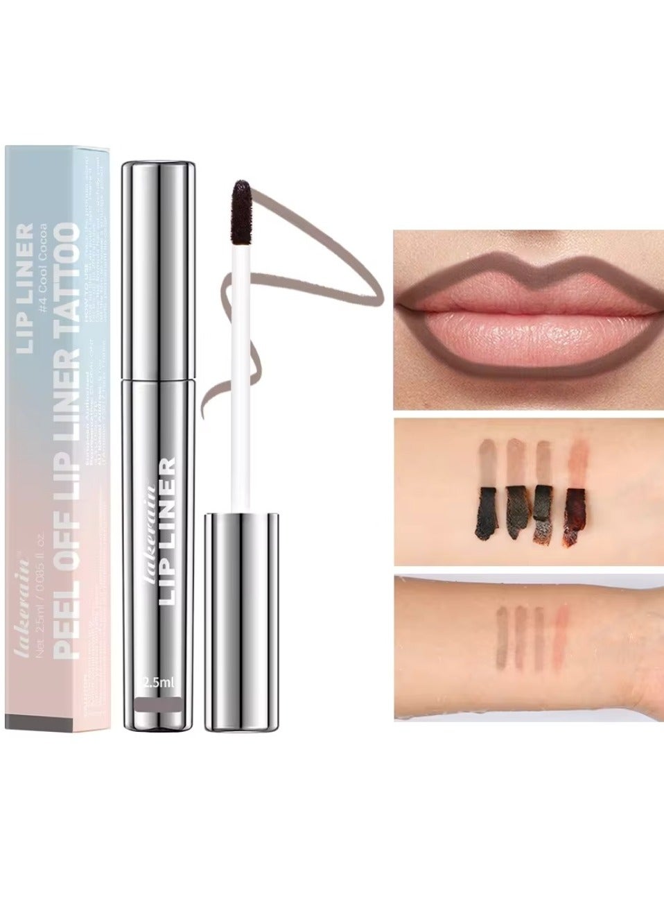 Peel Off Lip Liner Tattoo Peel Off Lip Stain Long Lasting Lip Stain Peel Off Infused with Hyaluronic Acid and Vitamin E Waterproof Long Lasting Highly Pigmented Matte Lip Tint Cool Cocoa 04