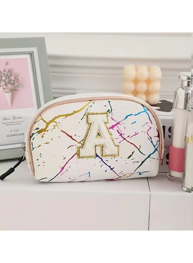 1pc Letter A Decor Makeup Bag Travel Cosmetic Pouch Zipper Make Up Organizer Toiletry Bag For Women Girls Gifts
