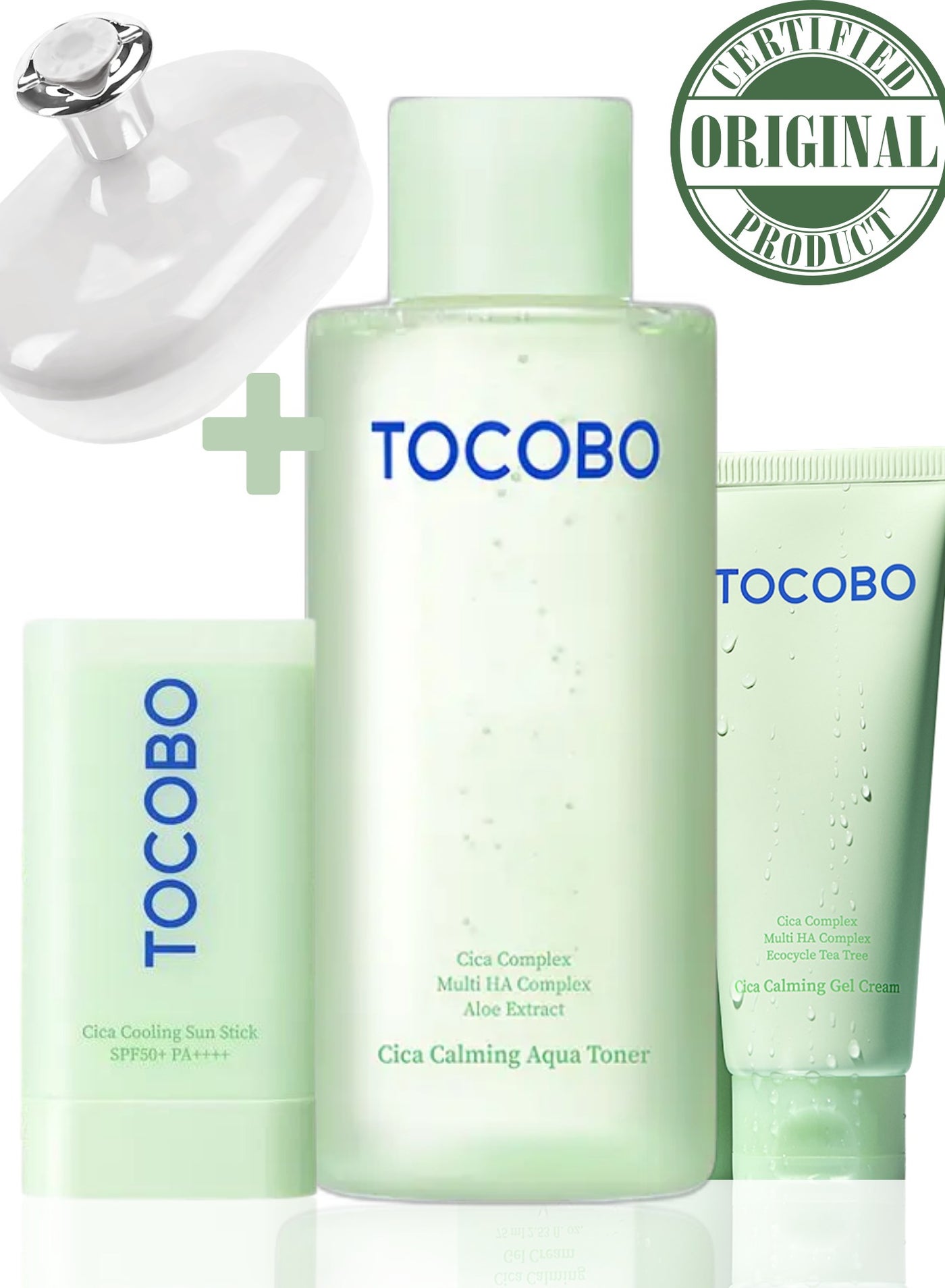 Sensitive & Irritated Skin Relief Set – Tocobo Cica Aqua Calming Toner, Cica Gel Cream & Cica Cooling Sun Stick for Soothing, Hydration & Redness Control
