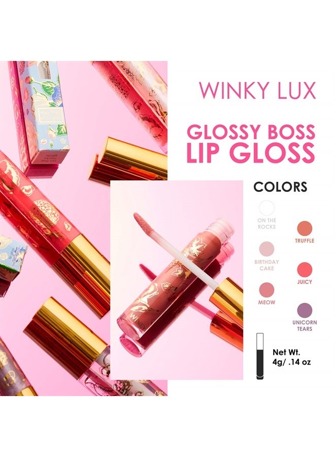 Glossy Boss Lip Gloss, Lip Gloss for Daily Lasting Shine, Makeup Infused With Natural Vanilla and Castor Seed Oil for an All-Day Moisture Booster, 0.14 Oz, Birthday Cake
