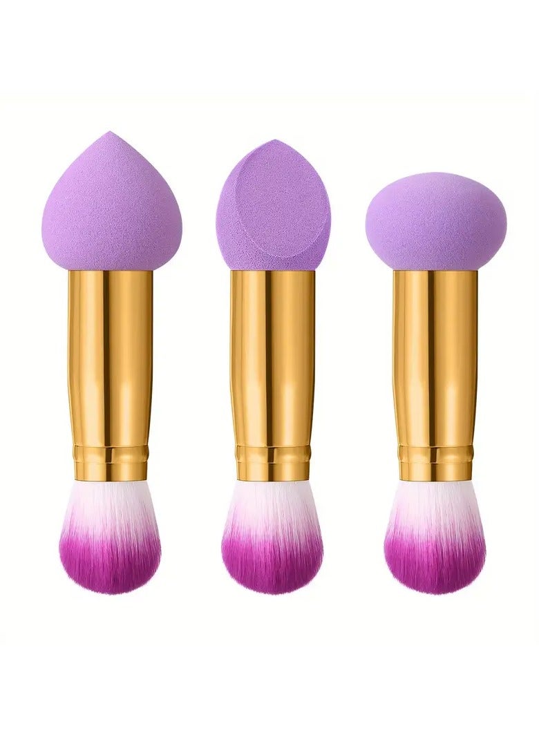 Set Of 1/3 Double-ended Purple Makeup Sponge + Makeup Brush