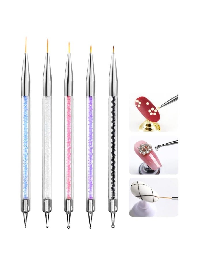 5pcs Thin Nail Art Liner Brushes French Tip Brush Manicure Drill Drawing Nails Brush Pen Double Ended Dotting Tools Set Nail Dotting Pull Line Painting Drawing Pens For DIY Nail Art Designs