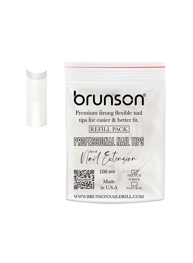 False Nail Tips False Classic French White Professional Refill Pack 100 Pieces - Size 3, CLFCN3