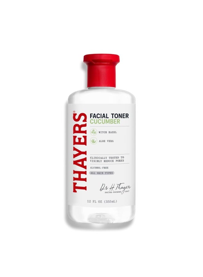THAYERS Alcohol-Free, Hydrating Cucumber Witch Hazel Facial Toner with Aloe Vera Formula, Vegan, Dermatologist Tested and Recommended, 12 Oz (Packaging May Vary)
