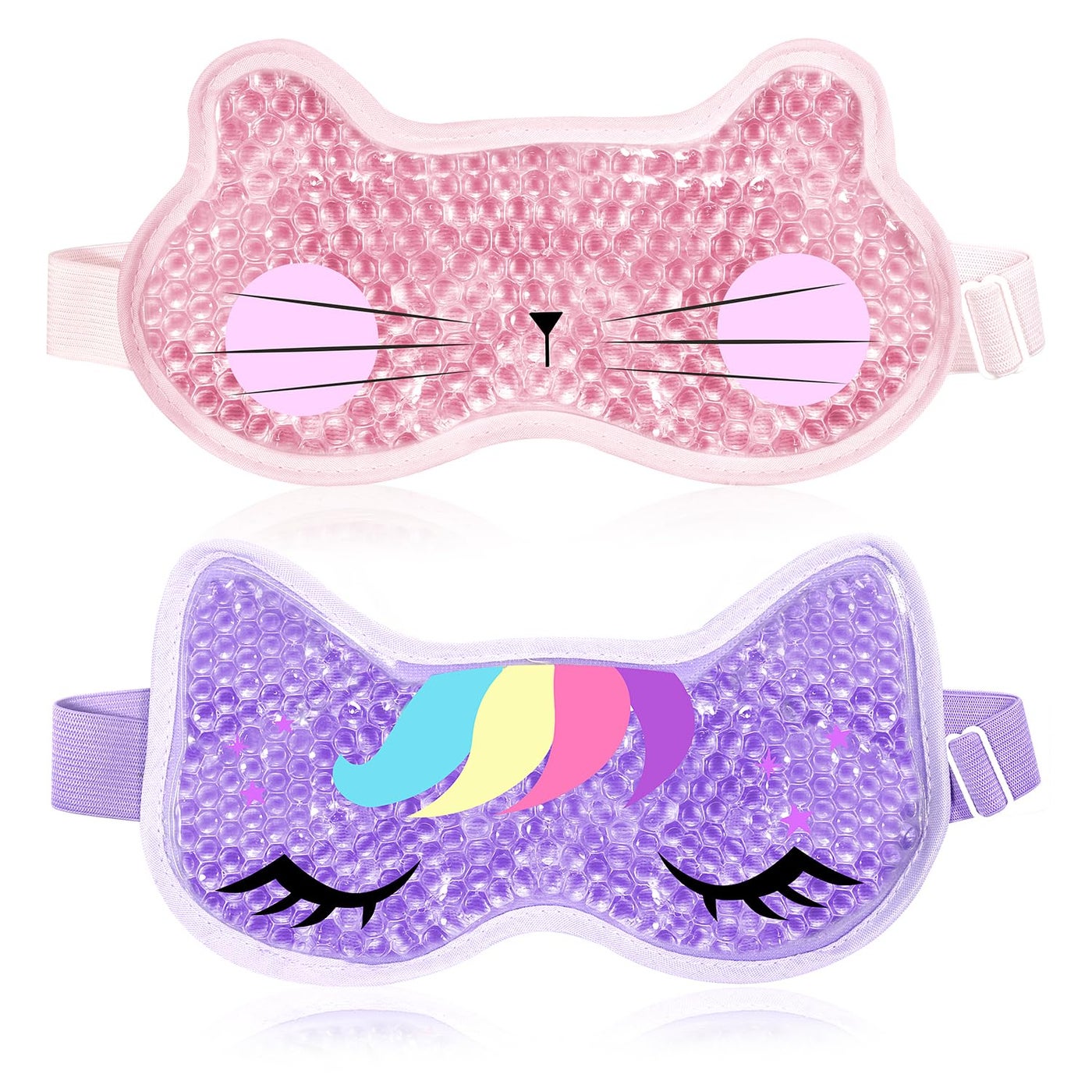 CONBELLA 2PCS Adorable Cooling Eye Mask Gel Eye Mask, Reusable Hot Cold Therapy Cold Eye mask for Post Surgery, Puffiness, Dark Circles, Eye Bags, Dry Eyes, Migraines with Soft Plush Backing