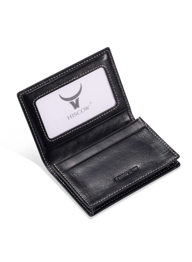 Leather Business Card Case Holder for Men & Women, Italian Calfskin (Antiqued Black)
