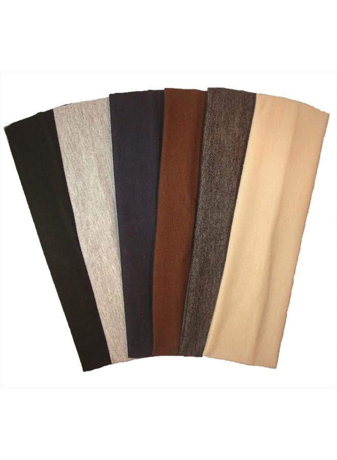 Cotton Headbands 6 Pack Stretch Elastic Yoga Soft and Stretchy Sports Fashion Headband for Teens Women Girls by Kenz Laurenz (6 pc 2" Cotton Headbands-Neutral)