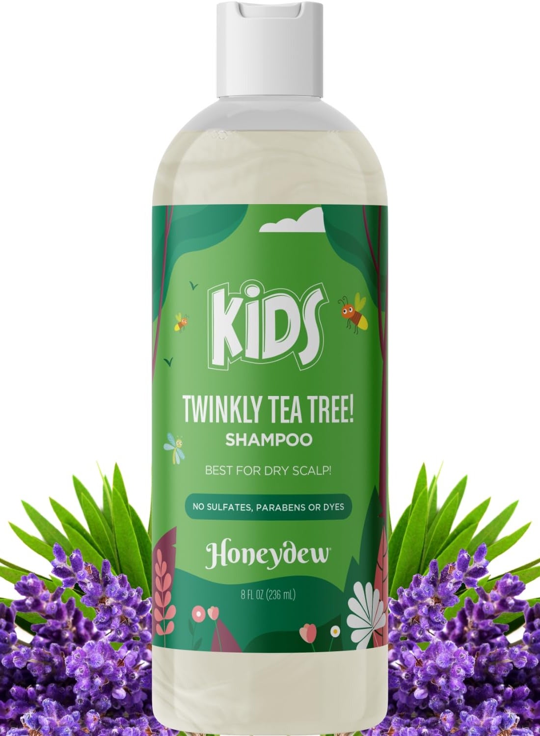 Anti Dandruff Shampoo for Kids - Best Tear Free Natural Children's Scalp Treatment with Lavender & Tea Tree + Jojoba - Sulphate Free for All Ages (240ml)
