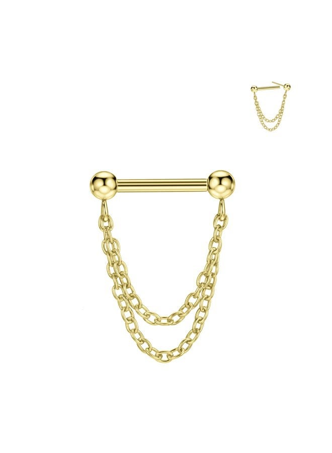 Gold Surgical Steel Septum Jewelry 16g Threadless Septum Rings 8mm Push Pin Septum Double Chains Helix Piercing Jewelry 16 Gauge