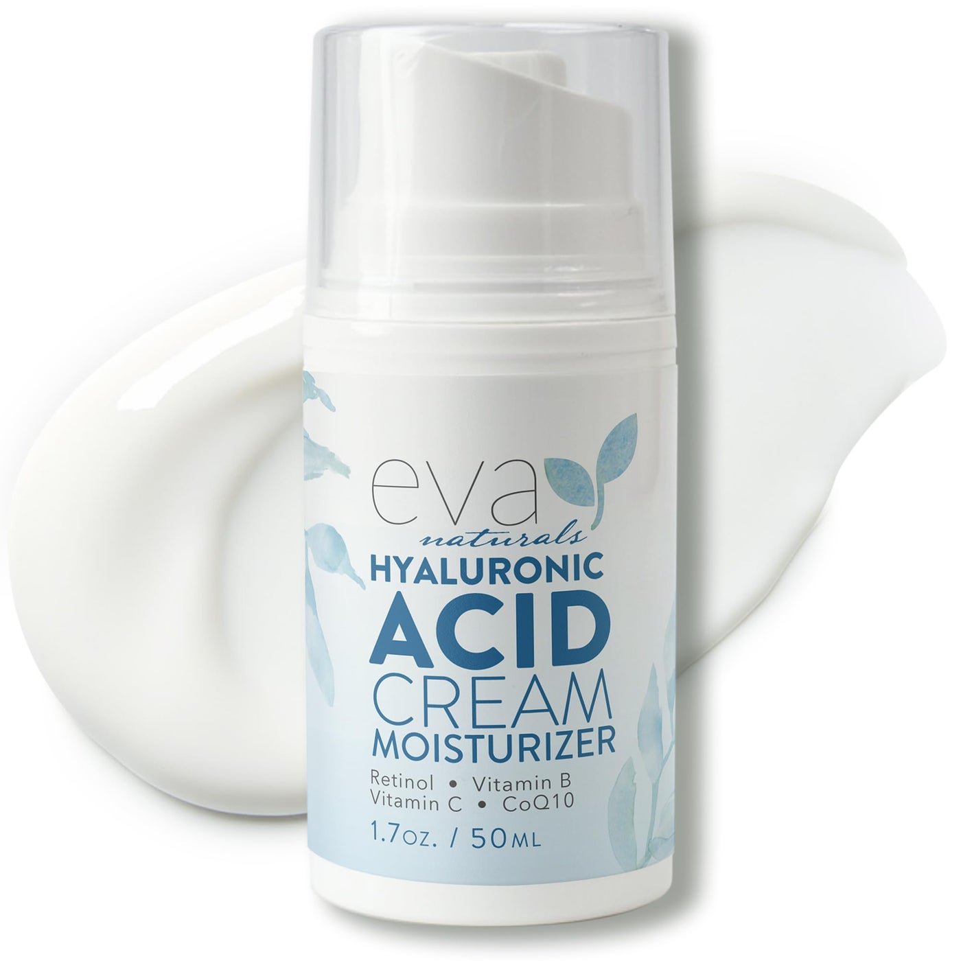 Eva Naturals Hyaluronic Acid Face Cream â€“ Deep Hydration & Firming Moisturizer with Retinol, Vitamin C & Q10 for Anti-Aging, Wrinkle Reduction & Collagen Support â€“ Day & Night Facial Cream - 1.7 Fl Oz