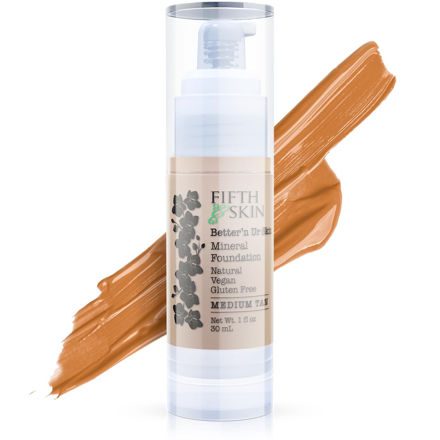 Fifth & Skin: Betterâ€™n Ur Skin Liquid Foundation (MEDIUM TAN) - Natural, Organic, Vegan, Cruelty-Free - Gluten-Free Beauty with Buildable Coverage and Palm-Free Luxury - 1 oz