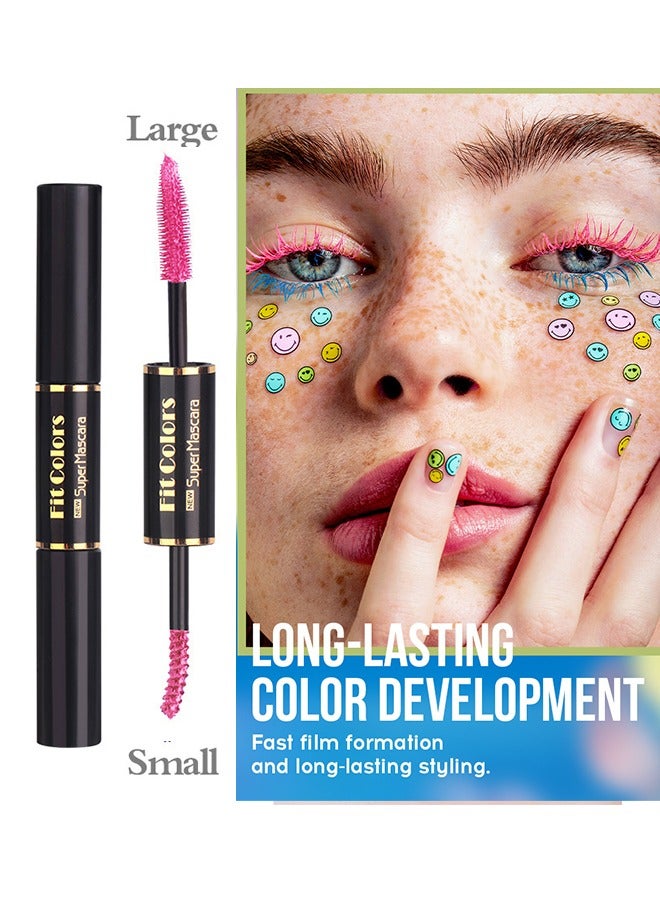 Double-Headed Colored Mascara - Silk Fiber Mascara with Folding Eyelash Comb Brush,Liquid Colored Mascara Lash Extensions,Waterproof, Sweat-proof, Non-blooming, Long and Multi-color Base #06 Pink