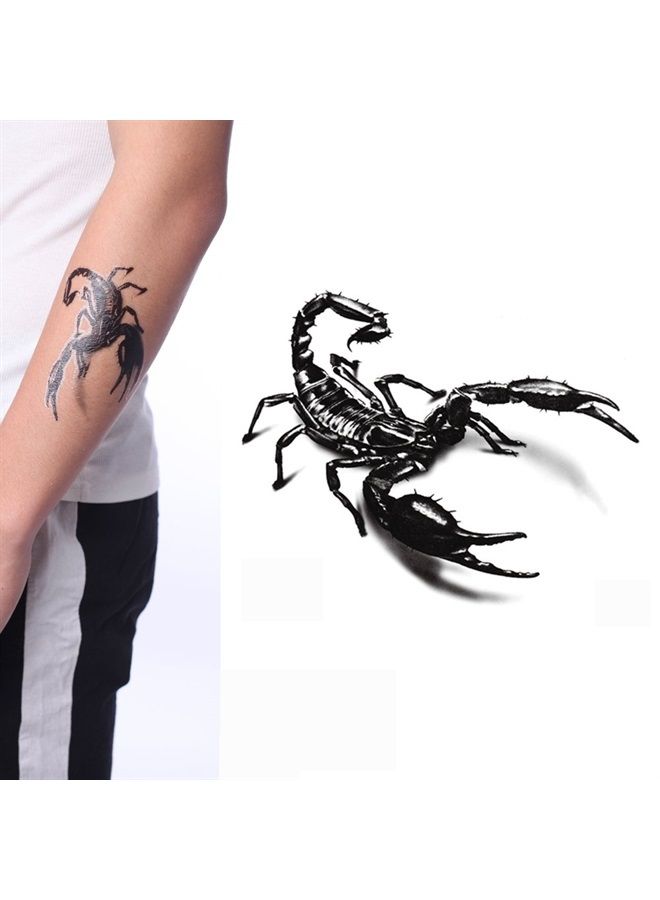 3D Scorpion Temporary Tattoos Sticker for Men Black (2 Sheets)