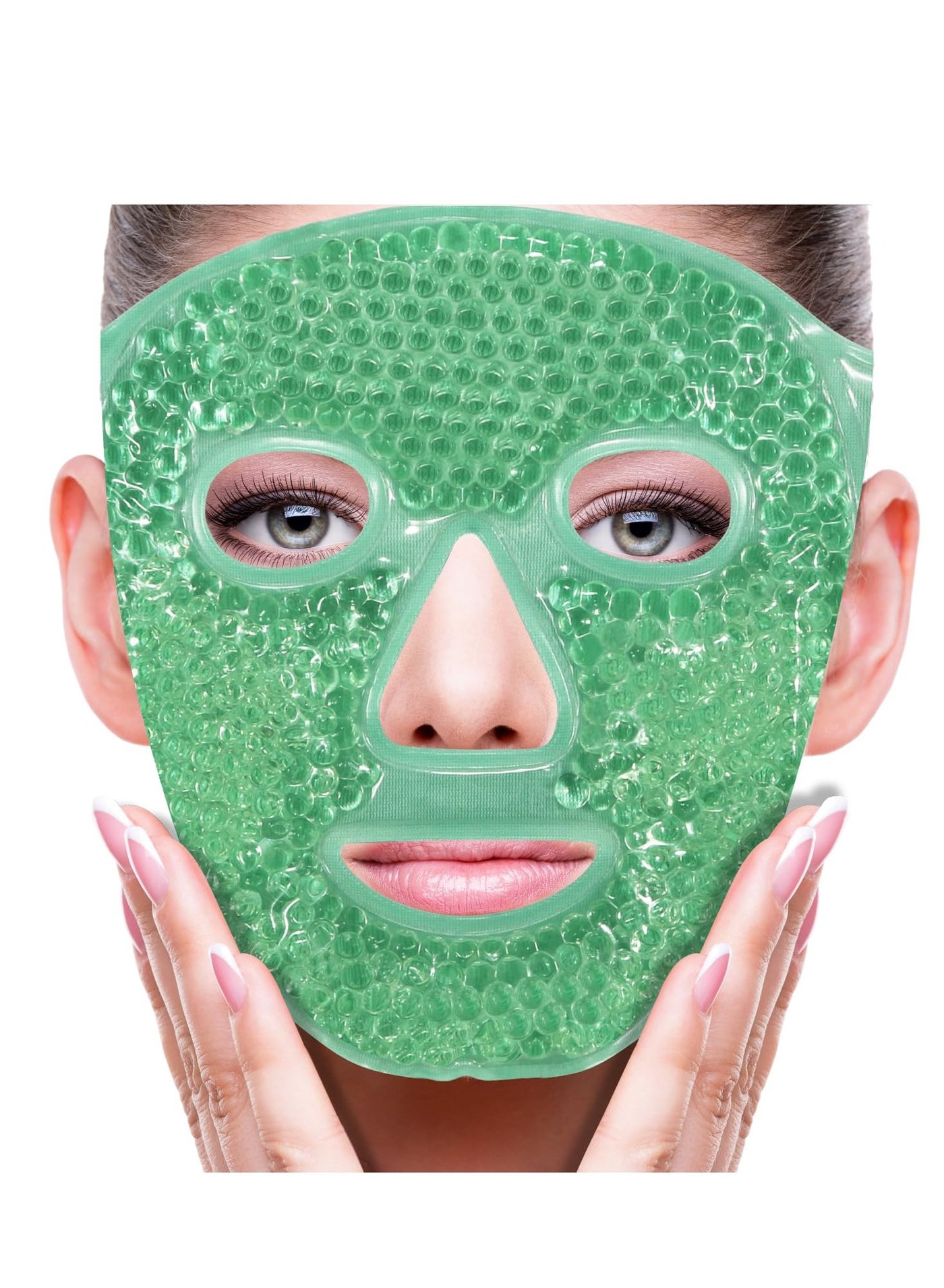 Face Eye Mask Ice Pack for Reducing Puffiness, Bags Under Eyes, Puffy Dark Circles, Migraine,Hot/Cold Pack with Soft Plush Backing (Green #43)