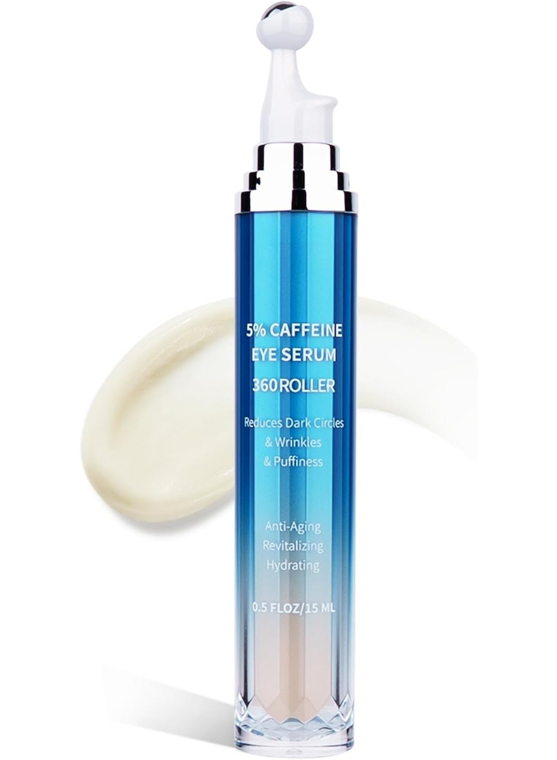 Eye Serum for Dark Circles and Puffiness 5% Caffeine and 8% Retinol Under Eye Cream with Built-in 3D Roller Applicator Hyaluronic Acid Peptide to Hydrate Fine Lines and Wrinkles 0.5 fl oz