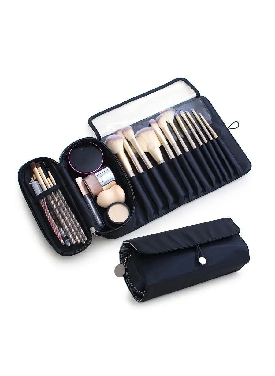 Portable Makeup Brush Bag- Organizer Cosmetics and Travel in Style (Black)