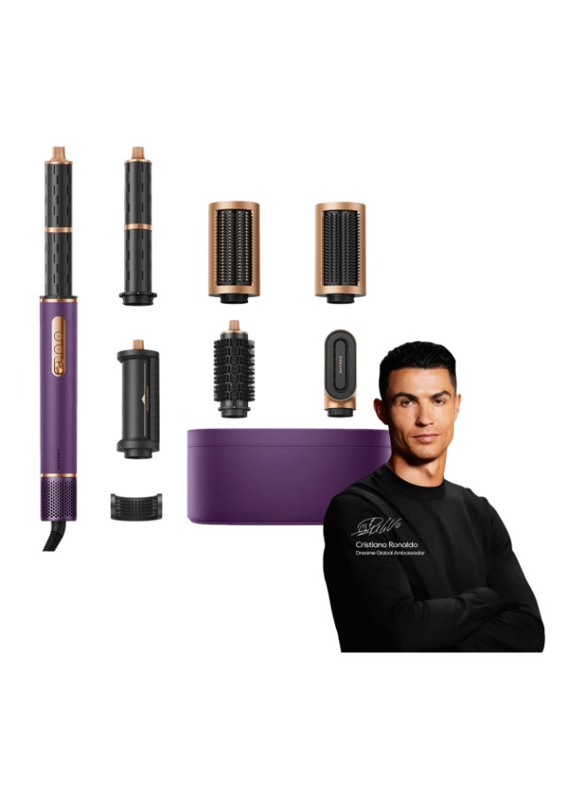 AirStyle Pro Purple, 7-in-1 Hair Styler& High Speed Dryer, Magnetic Attachments for Curling, Smoothing, Volumizing, Fast Drying, Frizz Control, Cool Shot, Luxury Leather Package, 2 years warranty