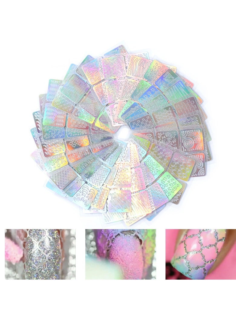 24 Sheets Laser Nail Art Hollow Stickers Nail Vinyls 3D Image Transfer Guide Stencil Set Irregular Pattern Mixed Decals
