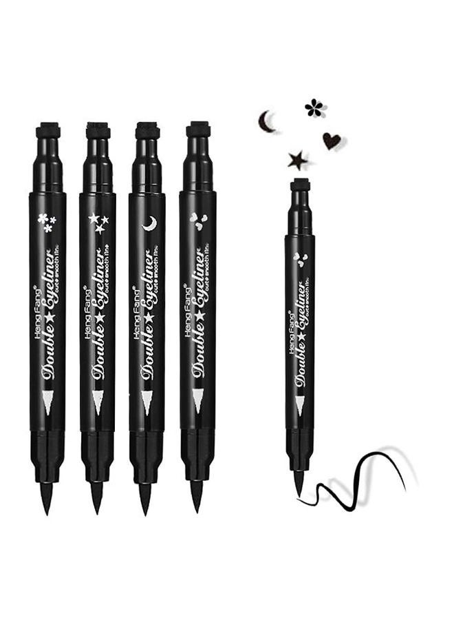 Double-headed Liquid Eyeliner Pen Stamp Super Slim Gel Felt Tip Waterproof Long Lasting Makeup Tool(Heart/Moon/flower/Star Shape Stamp Pen, 4 Styles/Set)