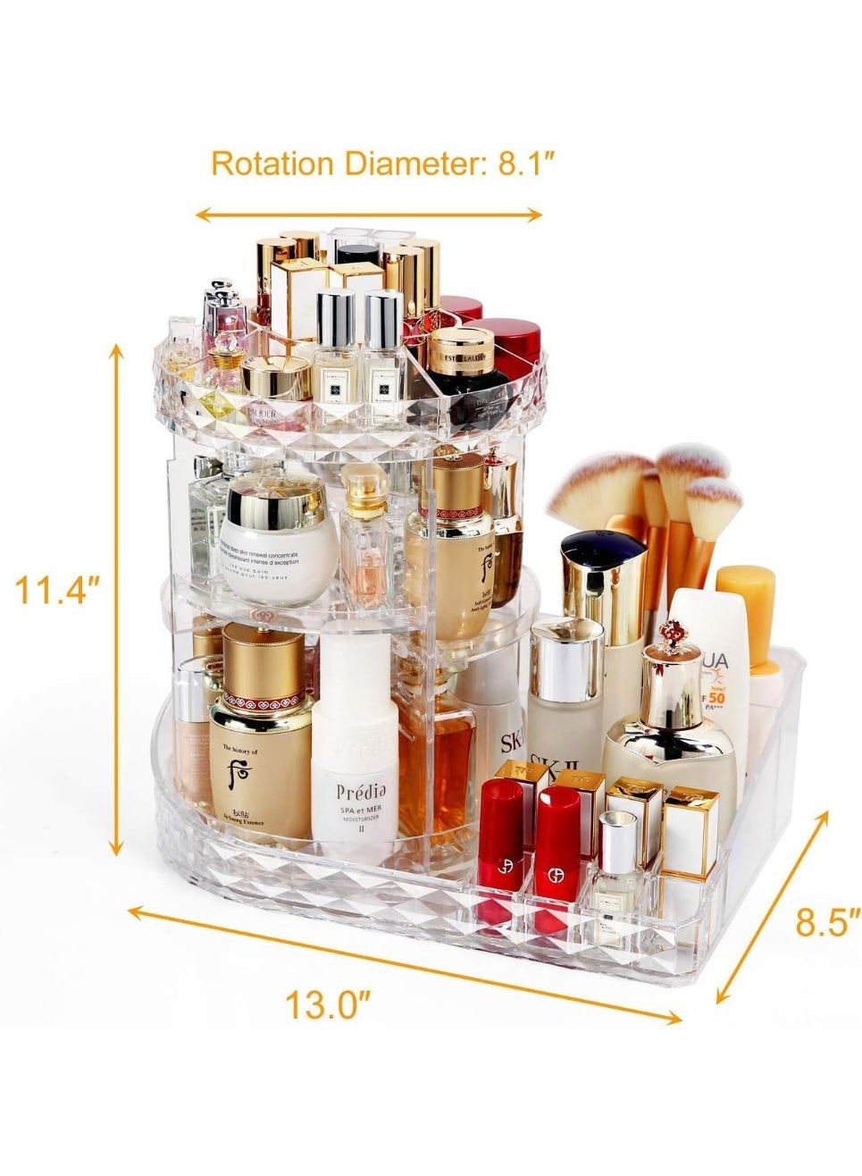 Makeup Organiser, 360 Degree Rotating Cosmetic Display Stand, Adjustable Makeup Organiser, Transparent Cosmetic Storage Box, Crystal Clear case For Dresser, Bedroom, Bathroom