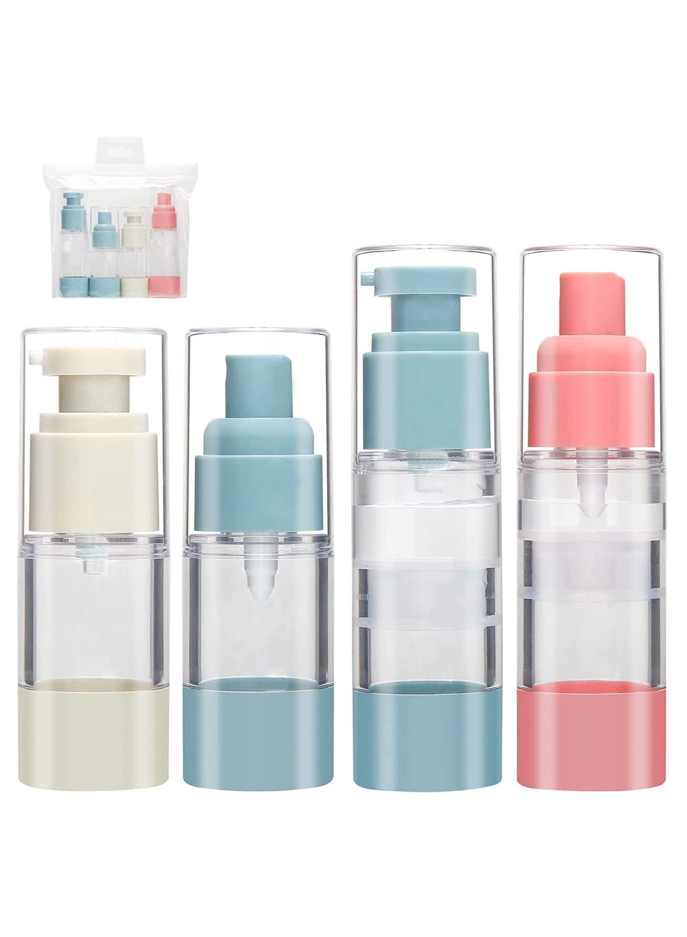 Vacuum Cosmetic Bottles Toiletries, Plastic Airless Cosmetic Containers for Toner and Lotion, Travel Size Toiletry Set with Vacuum Pump Spray Bottles