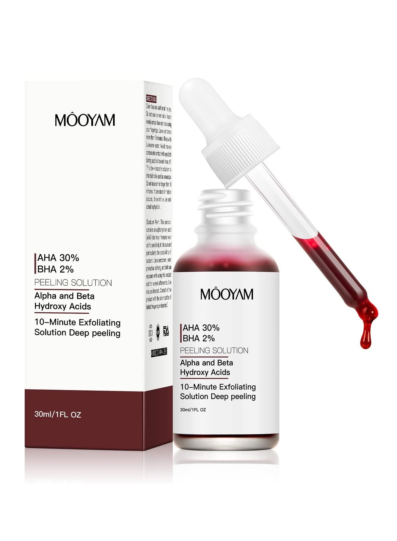 AHA 30% + BHA 2% Peeling Solution Exfoliating AHA 30% BHA 2% Peeling Solution Anti Acne Serum Chemical Peel for Face at Home BHA AHA Mask Red Peel BHA Liquid Exfoliant for Blemishes Wrinkle 30ml