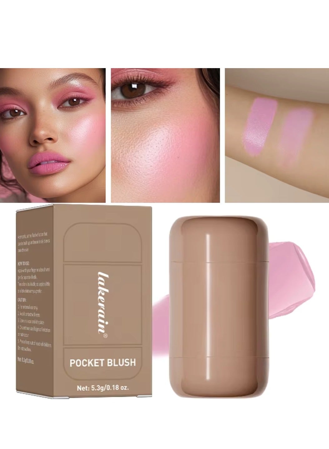 Pocket Blush Stick Cream Blush Stick for Long Lasting Lightweight Natural Blush Waterproof Sweatproof Hydrating Blush and Lipstick Creamy Blendable Makeup Blush 01