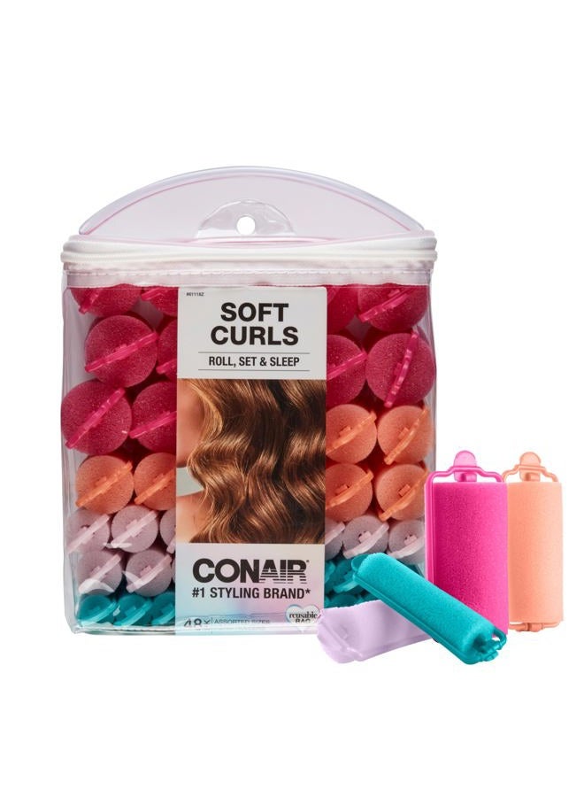 Foam Hair Rollers - 48 Count, Assorted Colors - Heatless Curls, Overnight Curls, Foam Rollers with Storage Case