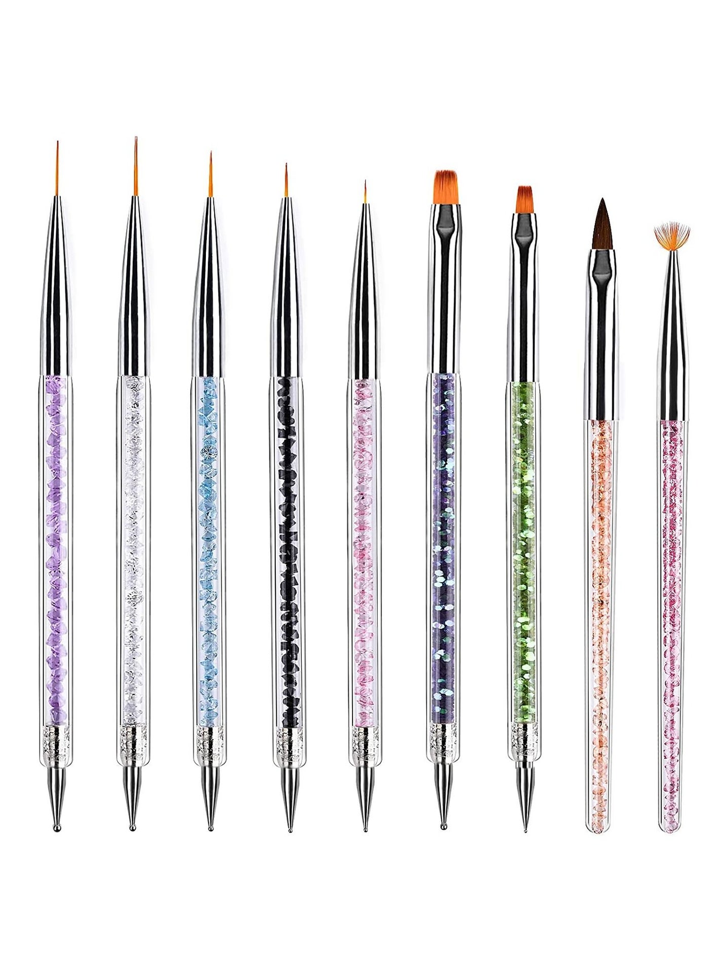9PCS Nail Brushes for Nail Art with Nail Liner Brush and Nail Dotting Pens for Home Use and Professional Nail Salon