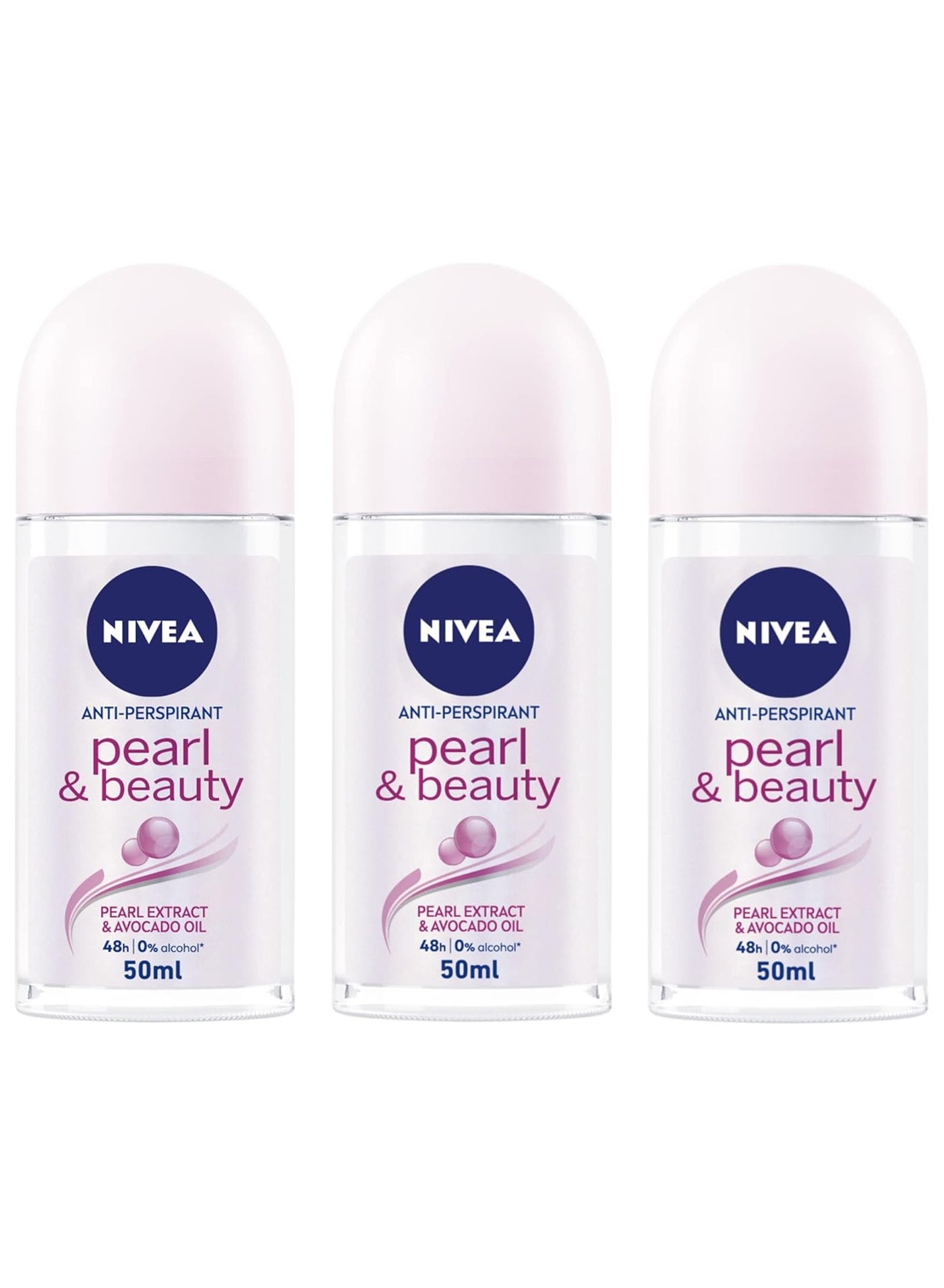 Antiperspirant Roll-on for Women, Pearl & Beauty Pearl Extracts 50ml Pack of 3