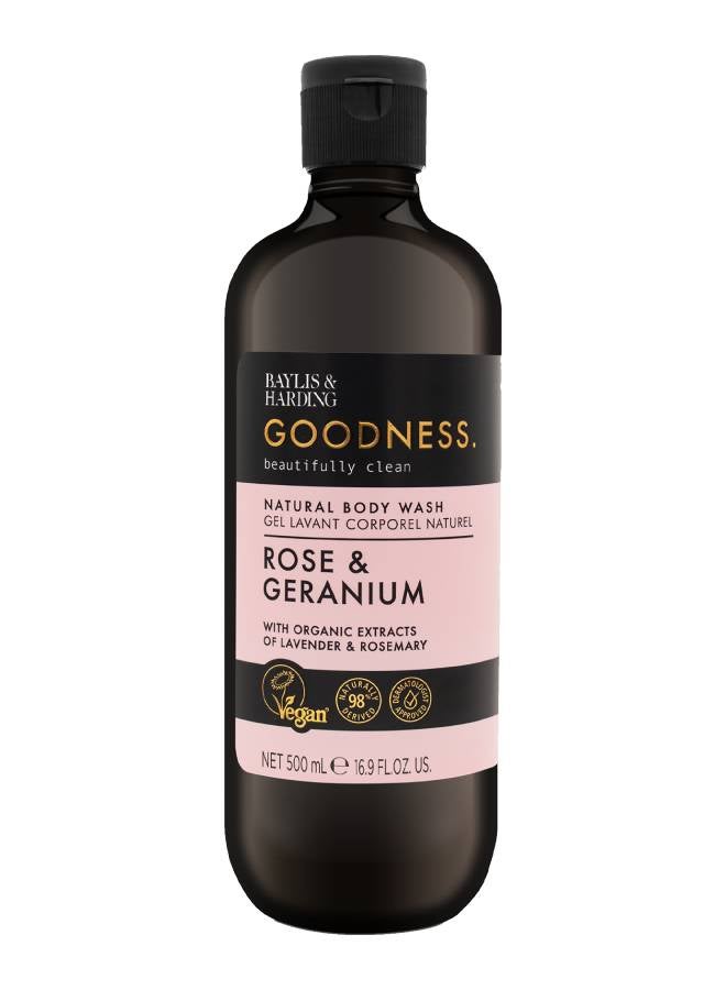 Goodness Rose and Geranium Body Wash, 500ml | Organic Extracts with Lavender and Rosemary | Luxurious Fragrance | Gentle Cleansing | Paraben Free | Vegan