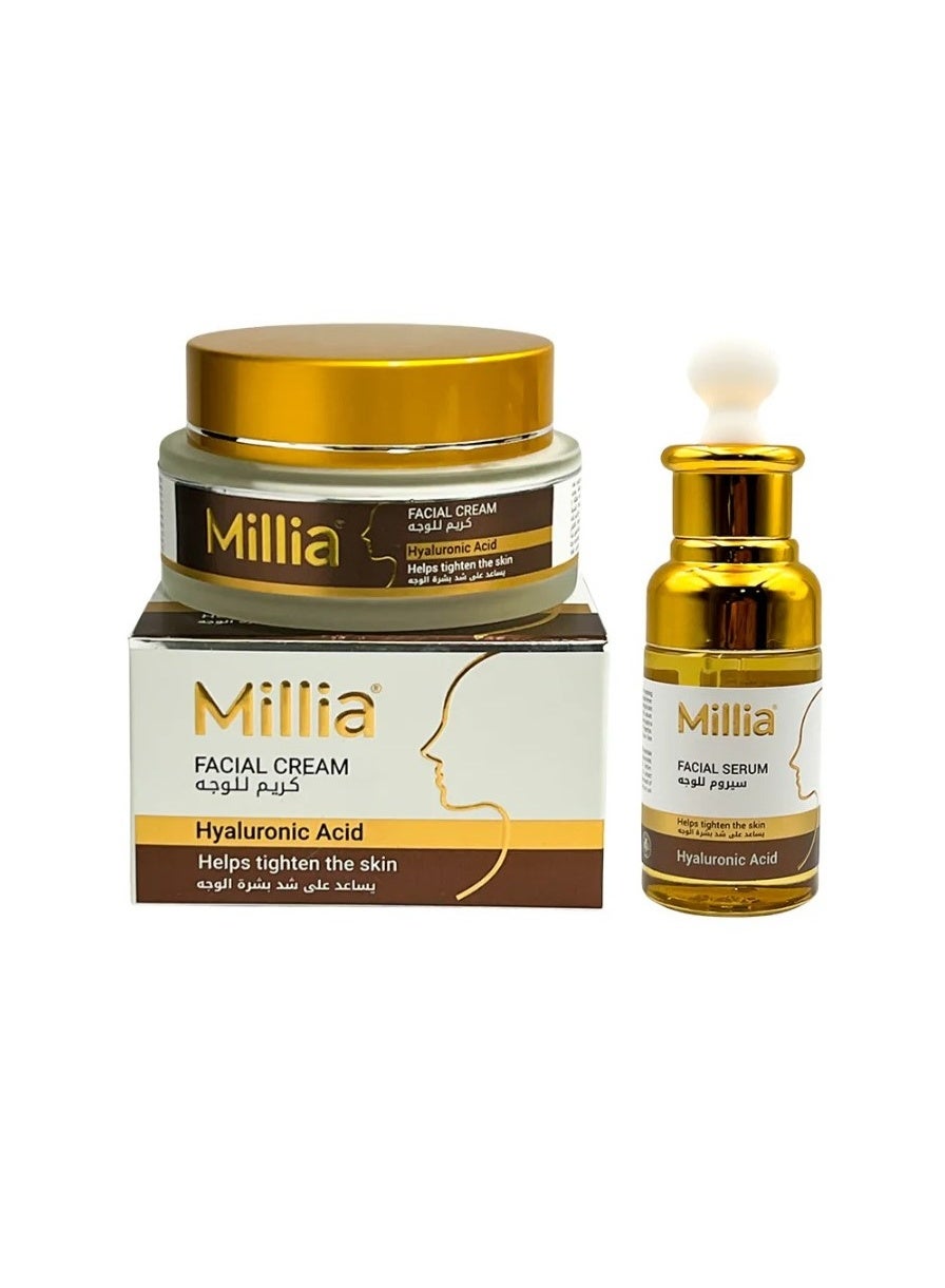 Millia Hyaluronic Acid Skincare Facial Serum 40ml And Facial Cream 100ml